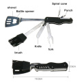 Portable Stainless Steel Camping Fork, Knife and Can Bottle Opener, 7-in-1 Camping Utensils BBQ multi tool